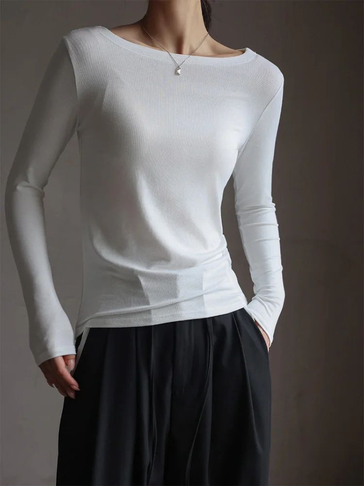 

Autumn Women's T-Shirts Tops Solid Color Sexy Slash Neck Slim Classic Elegant Korea Winter Female Blouse