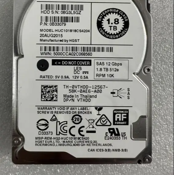 For 1 8T VTHDD HUC101818CS4204 0VTHDD 10K 2 5 inch 12gb server hard disk