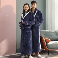 Ensemble de Robe épaisse en flanelle solide pour amoureux de l'hiver, peignoir Long pour Couple, vêtements de nuit avec poche, Lingerie intime, vêtements de maison 2