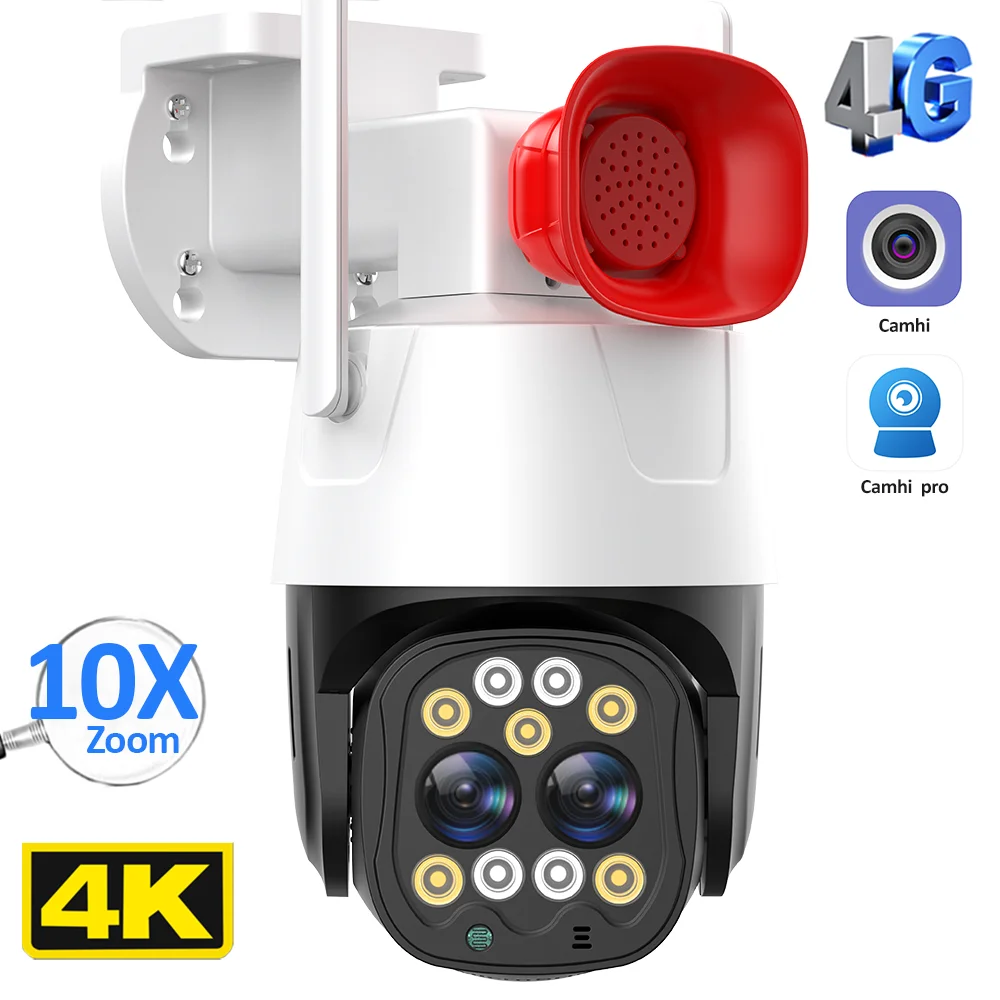 IP Camera Wifi 4G Sim Card 10X Zoom PTZ Speed Dome Camera 2.8mm-8mm Dual Len 8MP 4K Outdoor AI Tracking Security Camera Camhi 4mp yoosee outdoor wifi ptz camera dual screen 10x zoom auto tracking wireless waterproof security speed dome ip camera