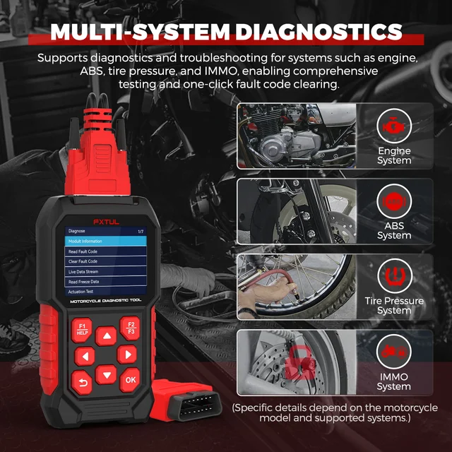 FXTUL M4 Motorcycle Diagnostic Tool Asia OBD2 Clear Fault Codes Scanner Support Engine ABS Systems For Yamaha HONDA Kawasaki SYM 3