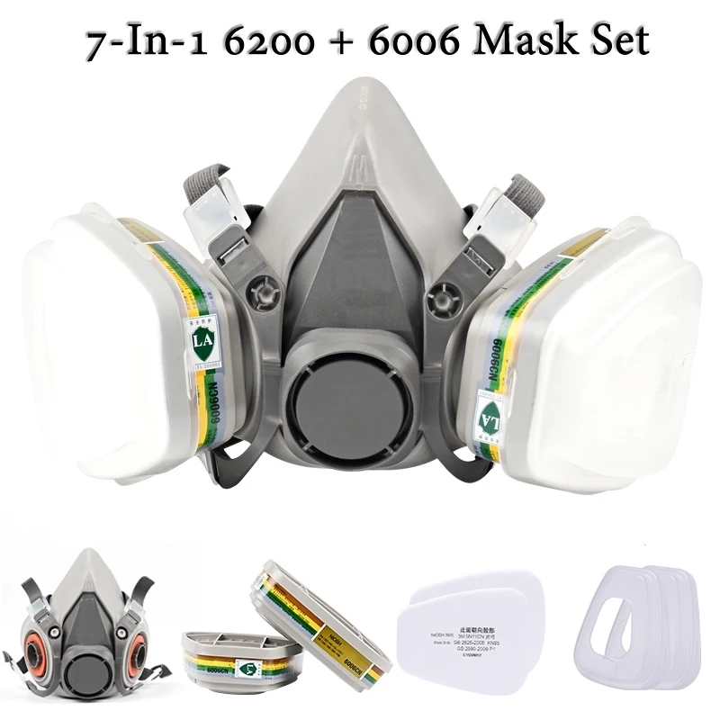 

7-In-1 6200 Dust Gas Mask With 6006/6001 Filter 5N11 501 Half Face Chemical Respirator For Painting Spraying Polishing Work Safe