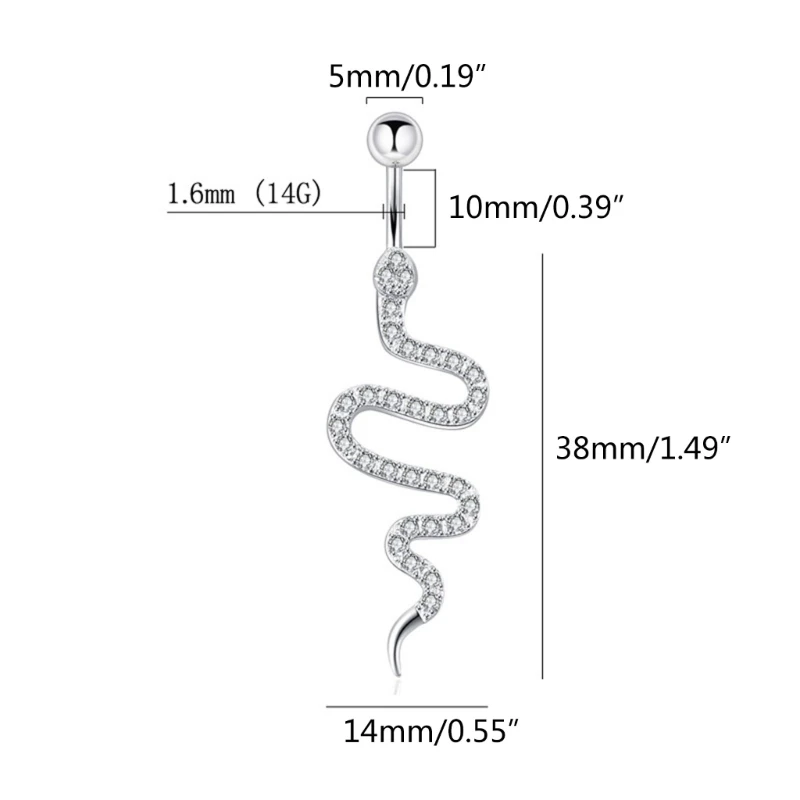 Moissanite Belly Button Piercing Snake Belly Button Rings Dangle Crystal Navel Ring Barbell for Women Girls Belly Piercing Body Jewelry