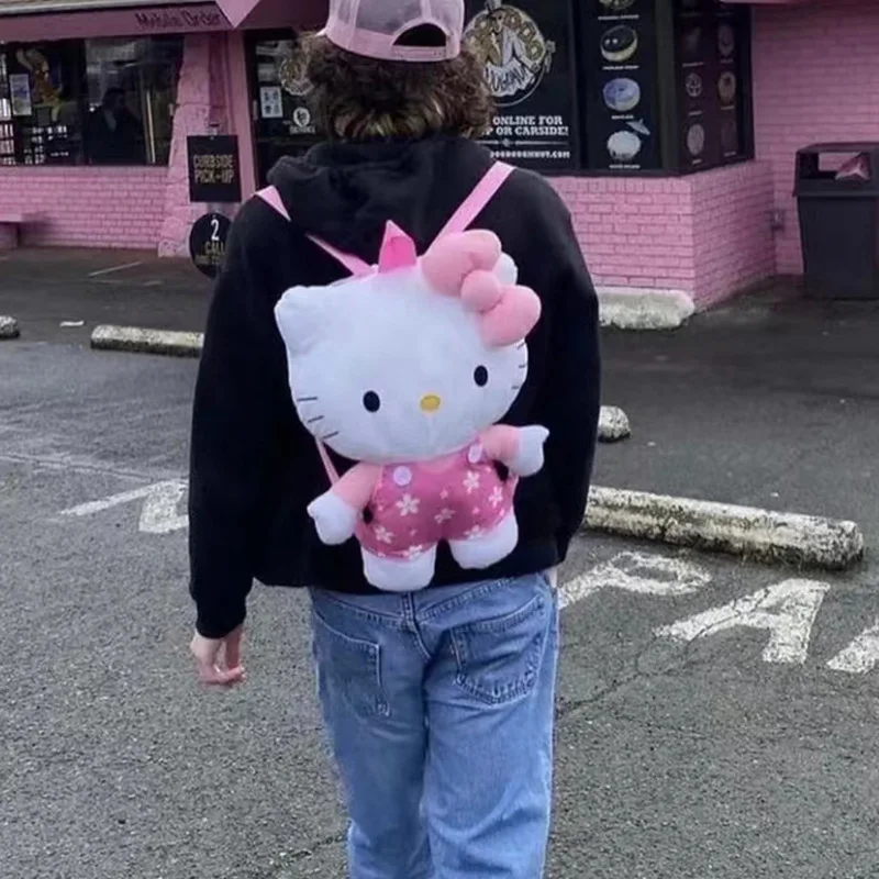

Sanrio Hellokitty плюшевая школьная сумка Kawaii сумка на плечо простая универсальная сумка женский модный рюкзак