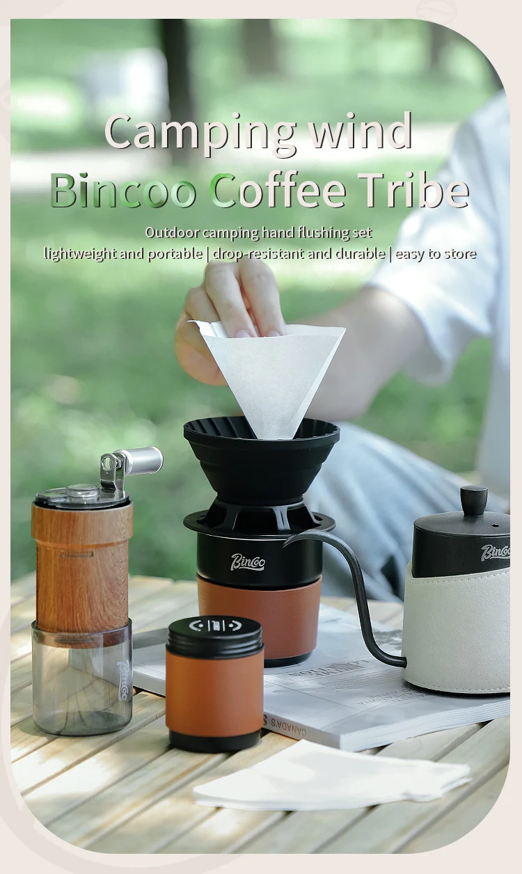 S8f2253c268f744efa02eaedb1a7e9743i BINCOO Coffee Equipment Portable Hand Brewed Coffee Set Coffee Manual Grinder Complete Set for Outdoor Camping Travel