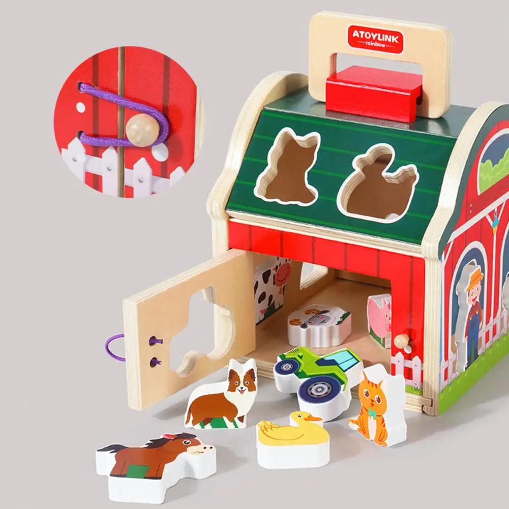 

Строительные блоки игрушки для малышей красочная мультяшная ферма модель домика с ручкой деревянные блоки обучающая игрушка для детей для малышей