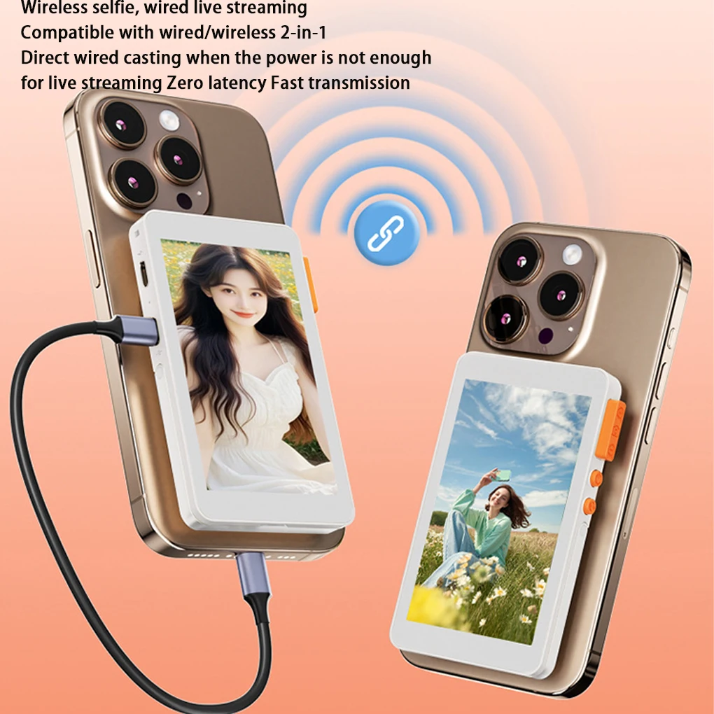 Wireless Magnetic Phone Selfie Monitor Screen for Smartphone Rear Camera Selfie Vlog Live Stream with Sound and Adjustable Focus