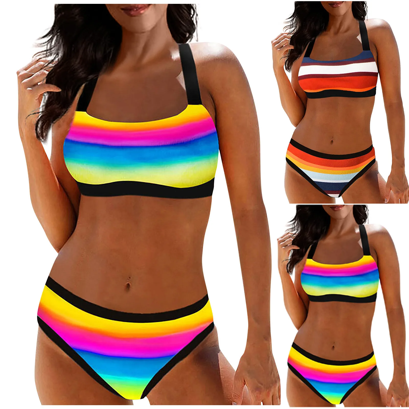 

Женский купальник из двух частей, купальник на бретельках с открытой спиной, купальник из двух частей, жилет с нижним бельем, тонкий однотонный полосатый купальник, комплект