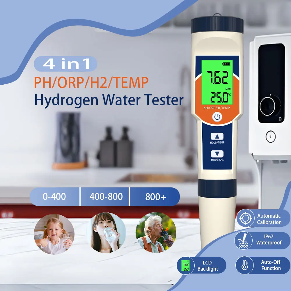Digitaler Messgerät für gelösten Wasserstoff 4-in-1 PH ORP H2 Temp Test Kit ppm Meter Wasserreinheitsanalysator für Trinkwasser Lebensmittel Pool – Detail 4