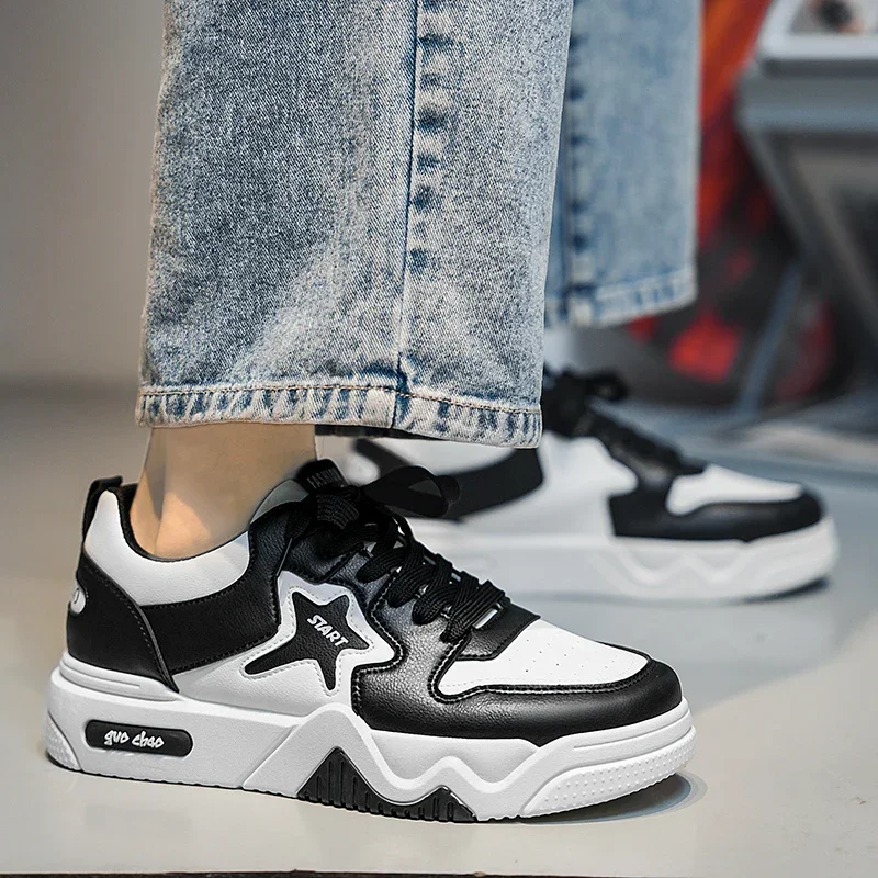 

New Autumn Men's Sneakers Men's Comfortable Platform Shoes 2024 Trend Lace-up Vulcanized Shoes White Casual Sneakers