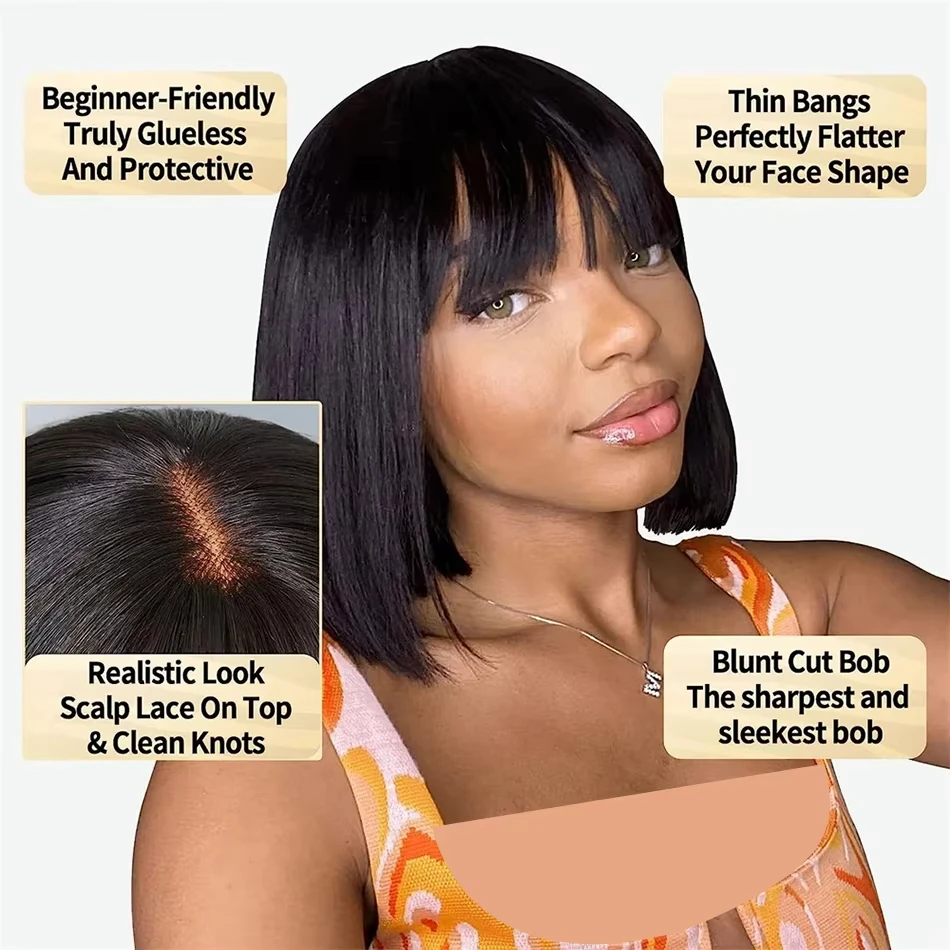 Rosslyn Bob Wig Human Hair Straight Wigs Full Machine Wig Black Wig 1b Bleached Knoted Short Human Hair Wigs Brazilian Original 2
