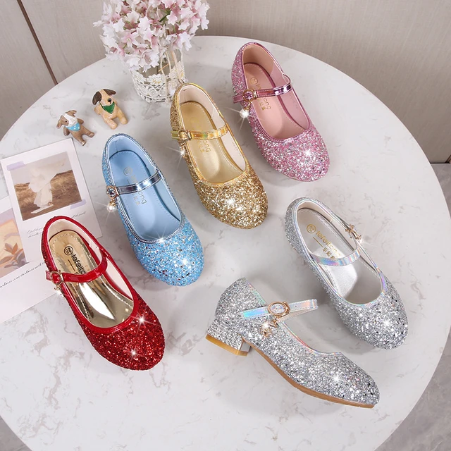 Girls Kids Childrens Low Block Heel Glitter Sandals Wedding Party Princess  Shoes | eBay