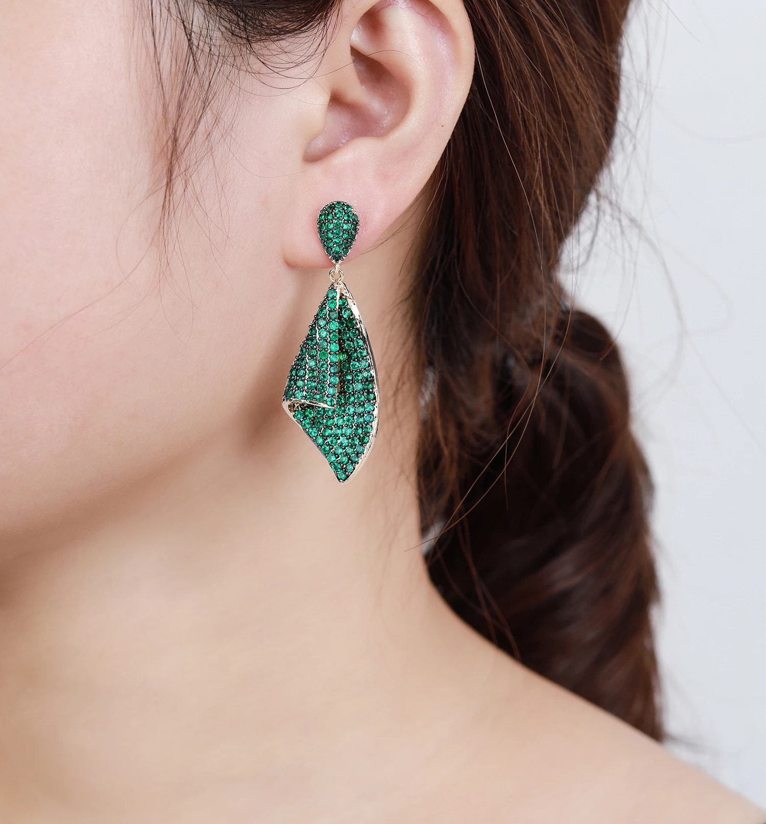 Cubic Zircon CZ Leaf Earrings for Wedding, Crystals Dangle Earring for Bridesmaid, Women Girl Birthday Party Jewelry CE10996