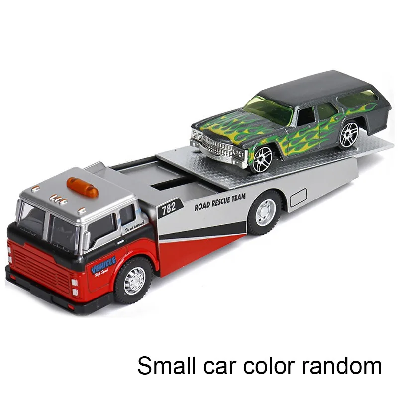Scale 1:64 Container Alloy Trailer Model Toy Car Diecast Metal Movable Joint Pull Back Rescue Engineering Vehicles Gifts for Kid