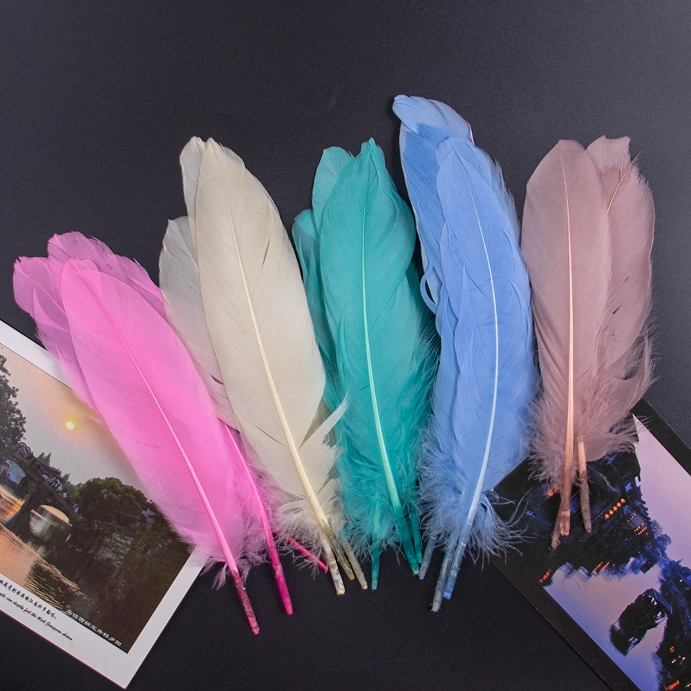 

28 Kinds Colored Goose Feather Hard Pole Jewelry Real Swan Plumes Festivals Creative Headdress Handicraft Decorative Pluma 6-8"