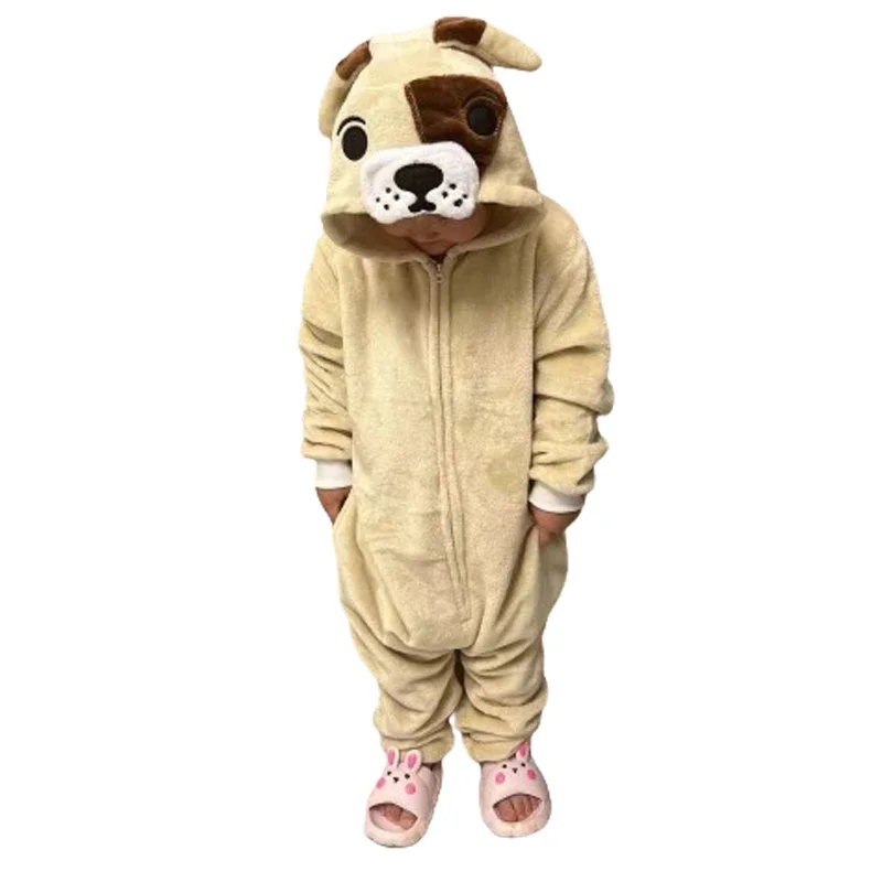 Children Onesies Pekingese Dog Kids Kigurumi Pajamas For Girls Boys Flannel Cartoon Bodysuit Birthday Cosplay Costume