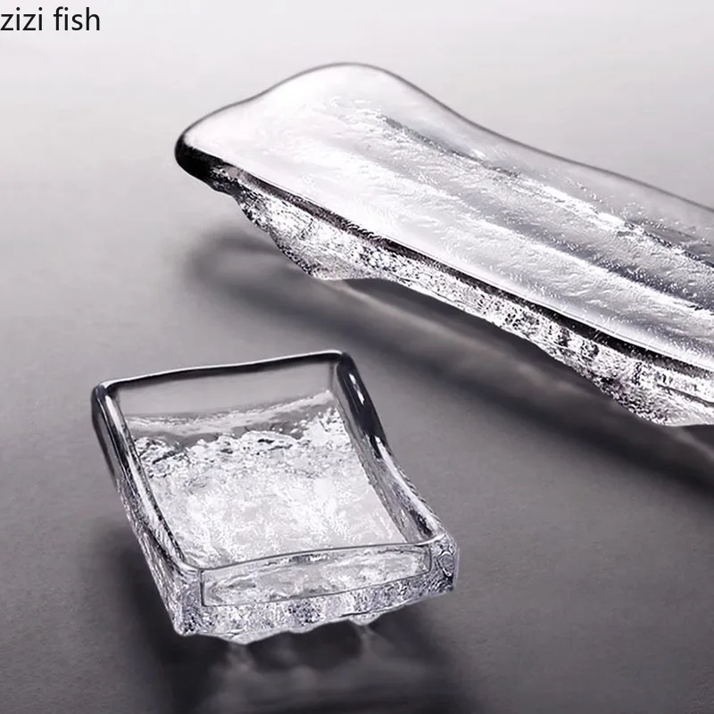Creative Hammer Pattern Glass Dinner Plate Irregular Sushi Plate Sashimi Dessert Plates Snack Plates Specialty Tableware