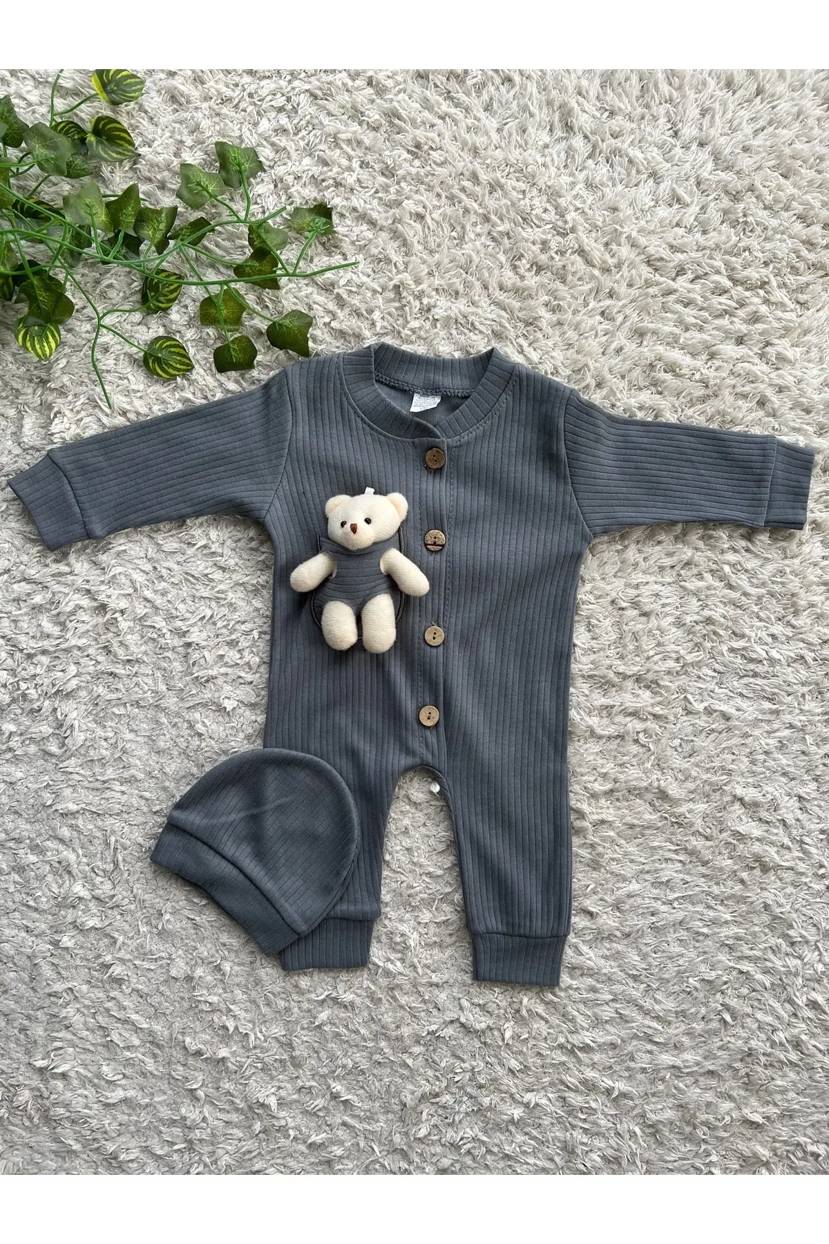 

3-6-9 Months Teddy Teddy Bear With Hat Accessories For 3-6-9 Months Detailed 100% Cotton Striped Grey Bicycle Neck Normal Stall