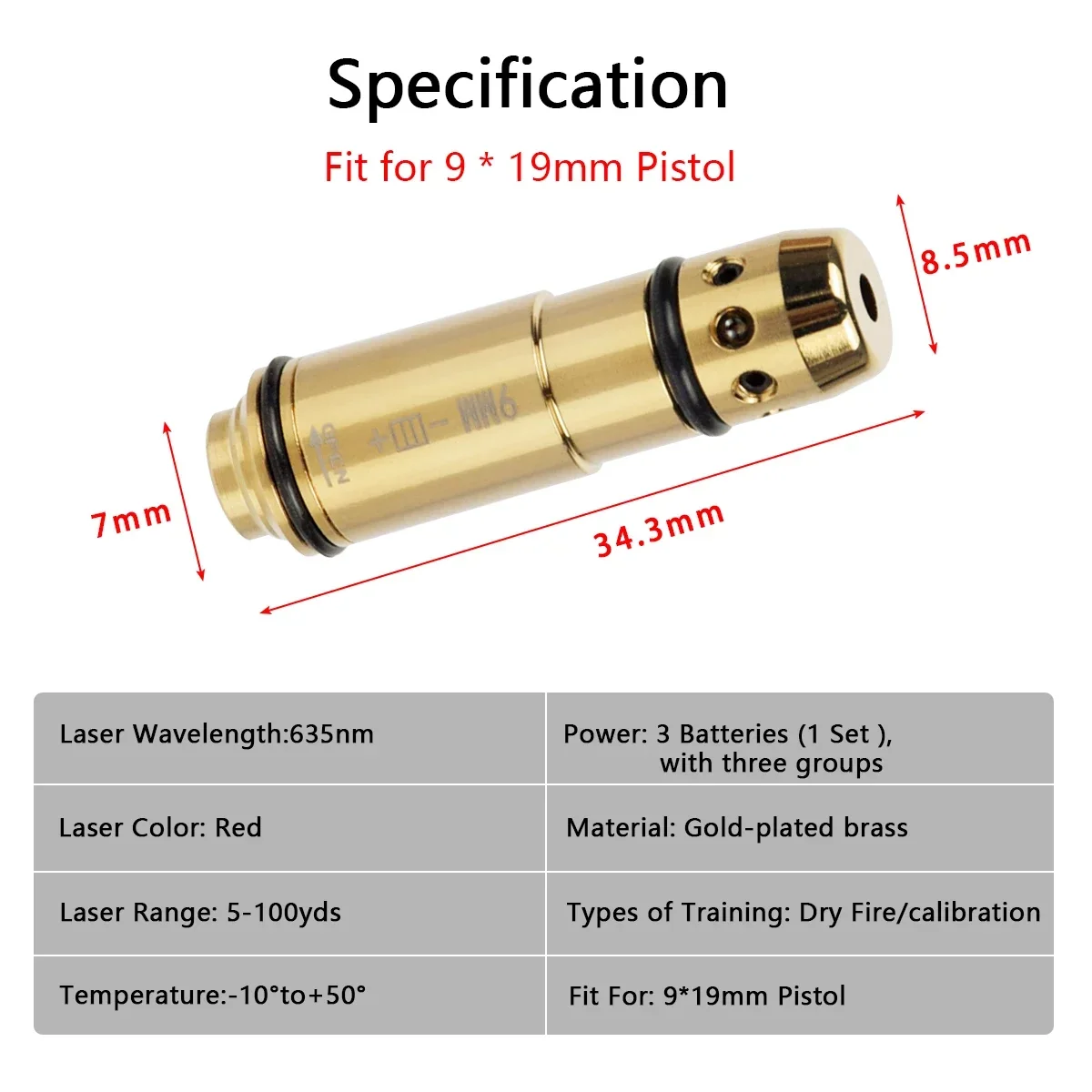 9x19mm Laser Training Bullet or Bore Sight 2 in 1 Dual Purpose Laser Sight Pointer for Dry Fire 9mm Training Bullets 9mm laser pointer laser sight red dot laser sight laser bore sight dry fire laser trainer