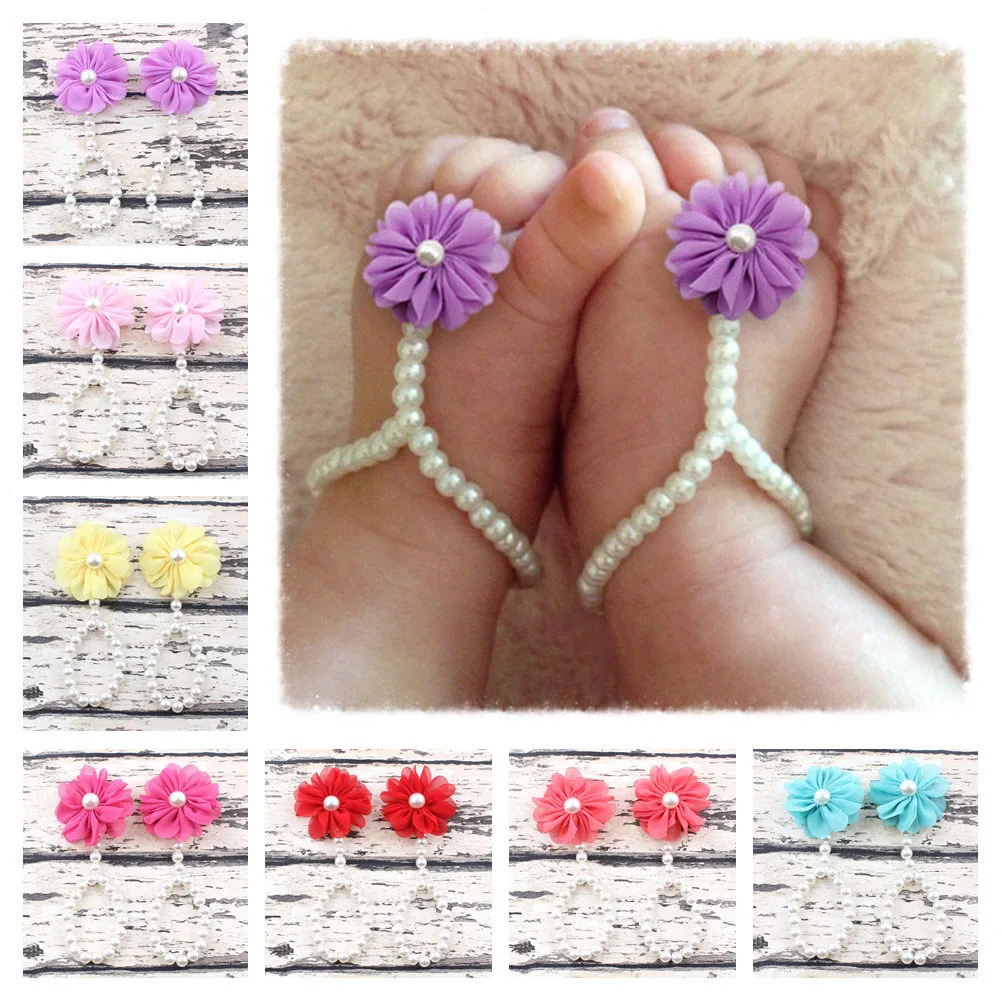 Baby Shoe Pearl Shoes For Kids Jewelry Flowers Foot Chain Infant Colorful Foot Sandals Toddler Accessories Photo Props 6
