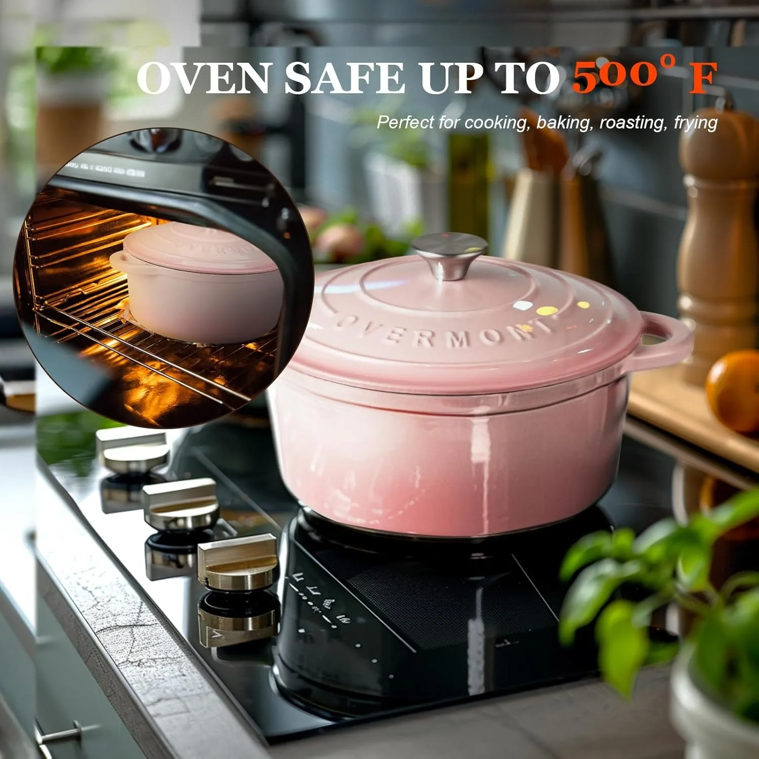 Description Picture 5 of itemEnameled Cast Iron Dutch Oven - 5.5QT Pot with Lid Cookbook & Cotton Potholders - Heavy-Duty Cookware for Braising, Roasting