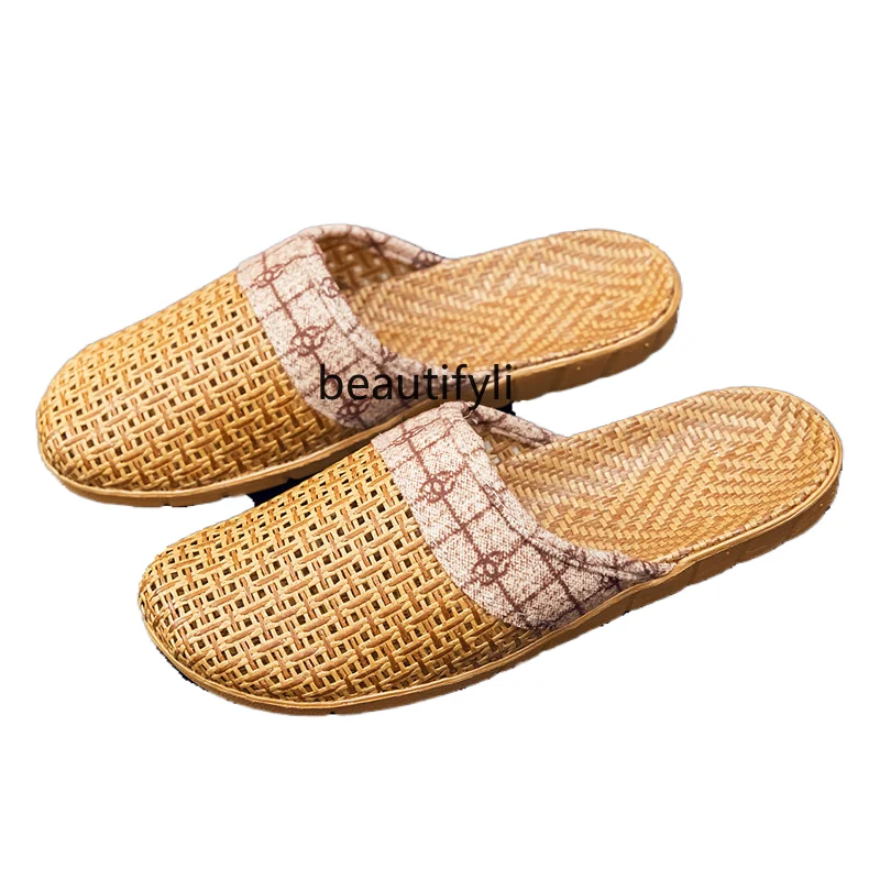 

zqSummer Breathable Rattan Straw Mat Woven Flat Lightweight Men's and Women's Spring and Autumn Sandals New