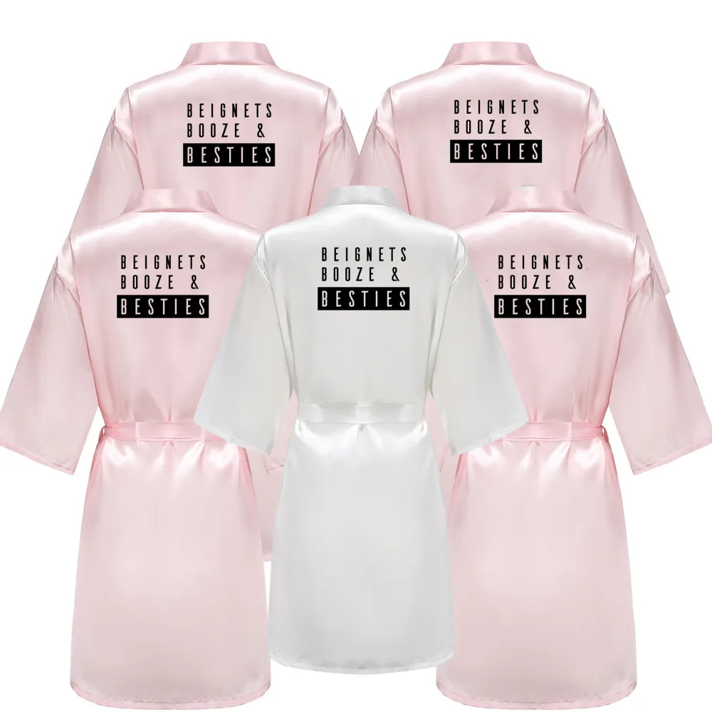BESTIES Women Wedding Satin Dressing Gown Personalized Bathobe Bridal Party Robes Bridesmaid Robes gift Team Bride