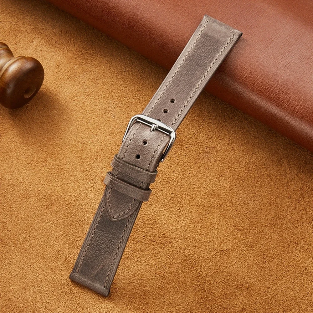 Vintage Style Oil Wax Leather Business Watch Strap - High Quality Watchband Accessory
