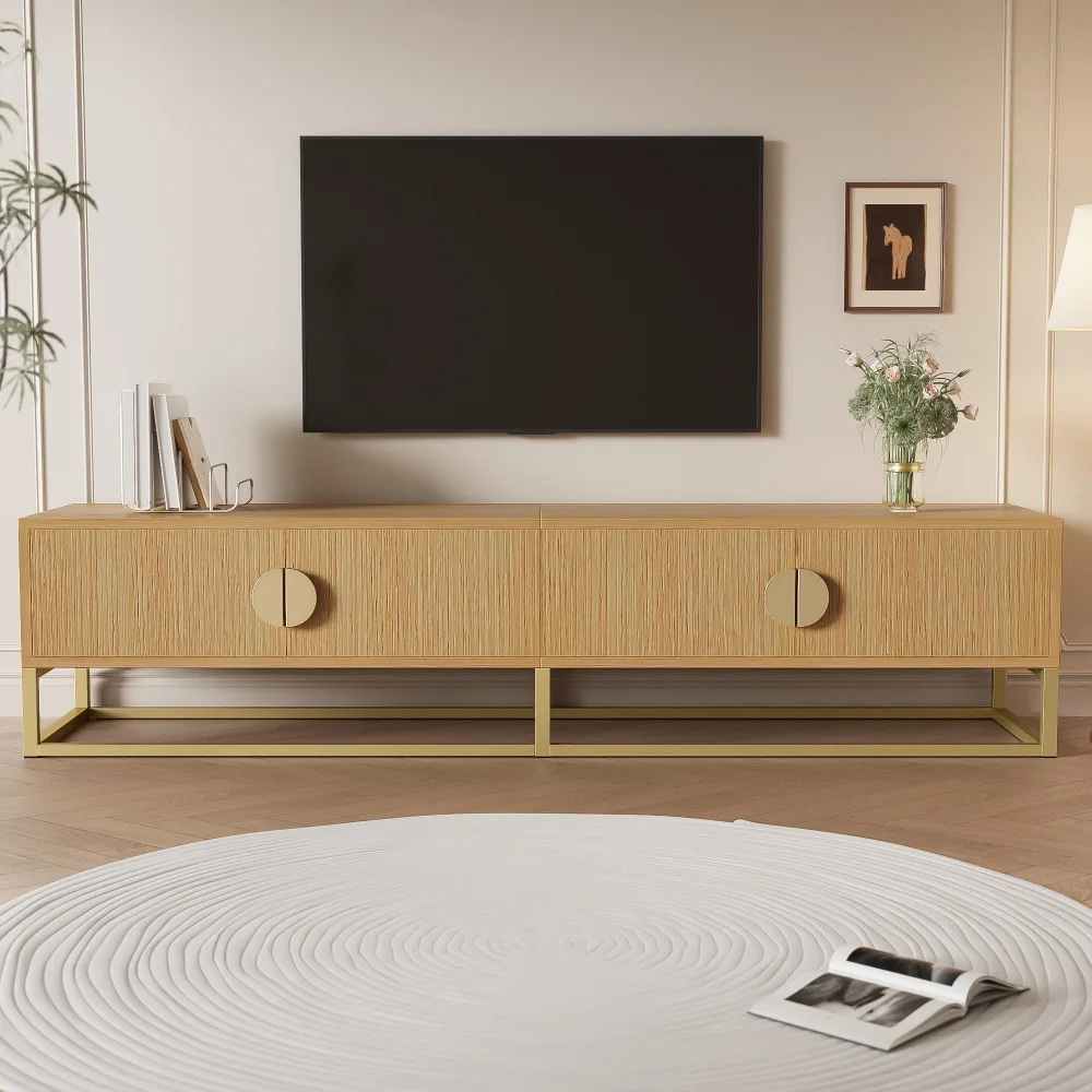 PINGGO 180CM Moderner TV-Schrank mit Holzschnitzerei, 4 Türen und Halbrundgriffen für das Esszimmer – Detail 3