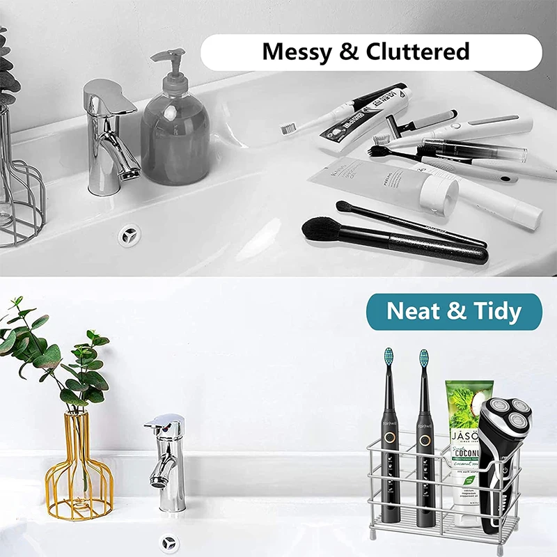 LMETJMA Toothbrush Holder Stainless Steel Bathroom Electric Toothbrush Holder Toothpaste Organizer Stand Caddy JT397 toothbrush holder