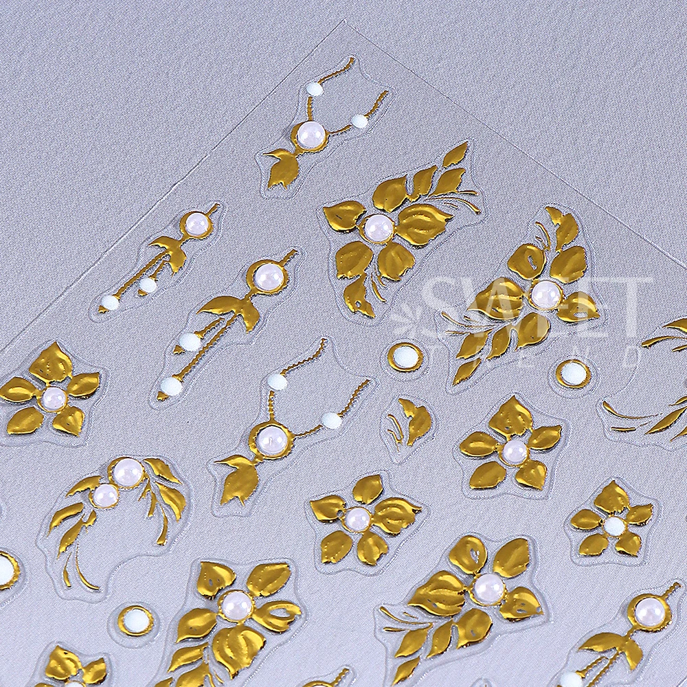 1/2pcs Gold White Flower Nail Art Stickers 5D Embossed Self-Adhesive Love Heart Line Nail Decals French Manicure Decoration