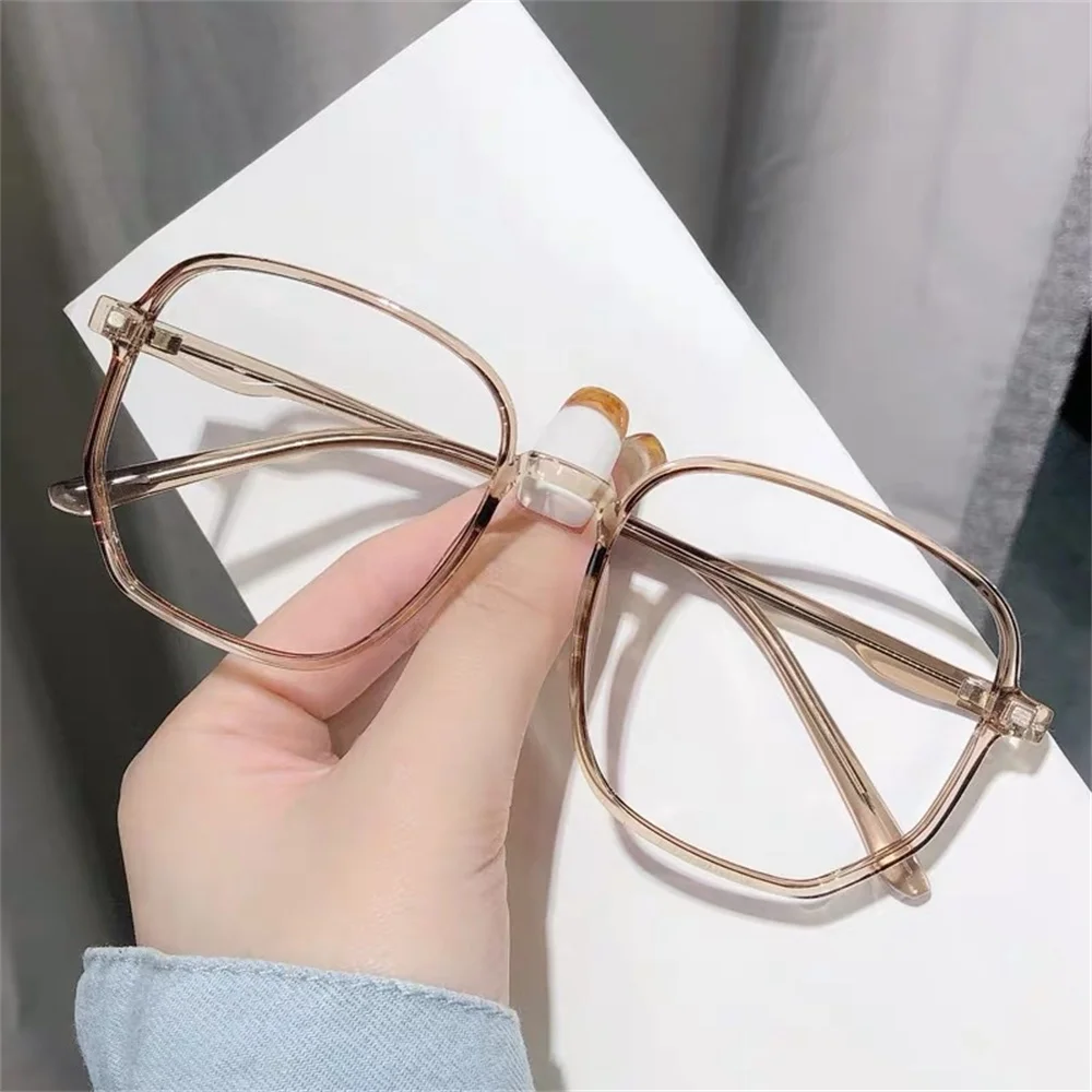 Large Frame Anti Blue Light Eyeglasses Transparent Square Eyewear Computer Glasses Women Men Flat Lens Optical Spectacle Glass