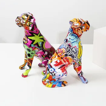 Creative Painted  Art Water Transfer Room Color Boxer  Dog Decorations Home Entrance Wine Cabinet Office Decor Resin Crafts 1