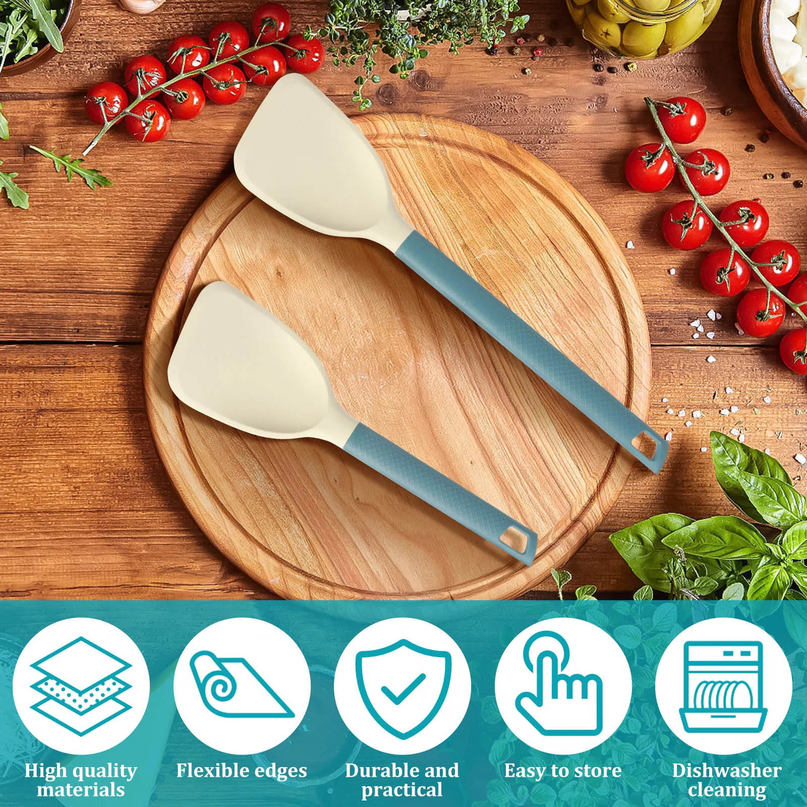 2 Pcs Silicone Turner Spatula Set Heat-Resistant Silicone Spatula Nonstick Turner Waterproof Pancake Flipper