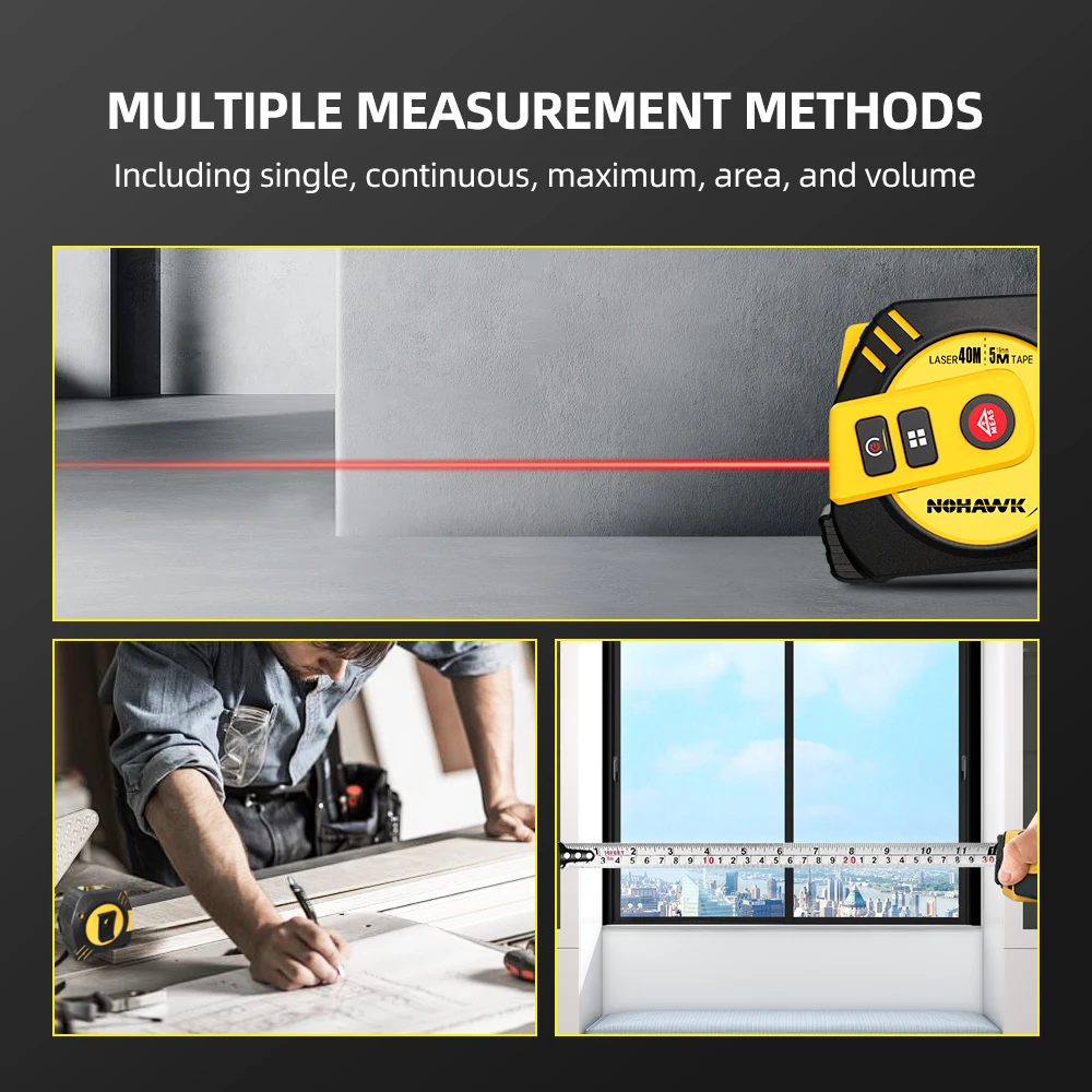 2-in-1 Laser Tape Measure 40/80M Laser Distance Measuring Smart Energy Ruler Hig