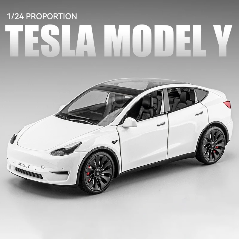 1:24 Tesla Model Y Model 3 Charging Pile Alloy Die Cast Toy Car Model Sound and Light Children's Toy Collectibles Birthday gift 5