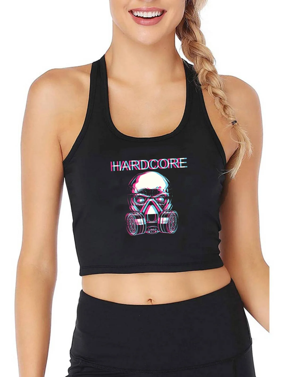 

Hardcore Skull Techno Rave Trippy Edm Glitch Hadst Women Tank Top Summer Fashion Novelty Print Crop Tops