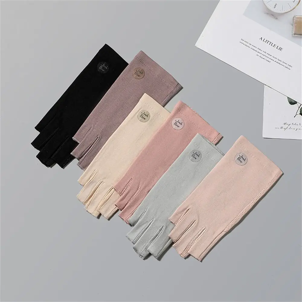 

Cotton Sunscreen Gloves Elastic Slip Resistant Touch Screen Gloves Solid Color Thin Sun Protection Gloves