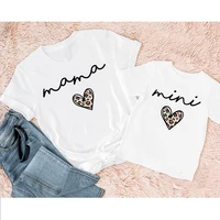 Mama Mimi Leopard Heart Print Family Matching Clothes Mother & Daughter Short Sleeve Outfit Shirt Fashion Mom Girl T-shirt Tops 1