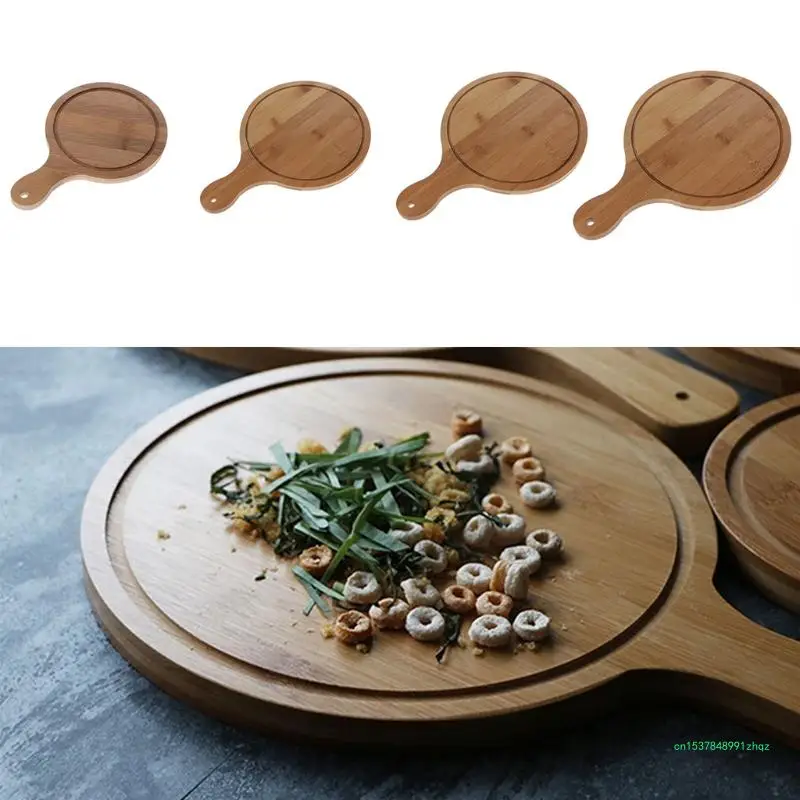 Durable Round Wooden Pizza Paddle Serving Board Making Peel Cutting Tray 4 Sizes