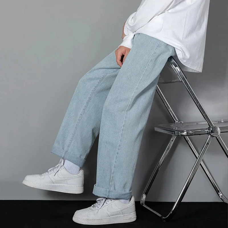 Men Simple Straight Leg Casual Jeans Male Baggy Korean Fashion Denim Pants Basic Youth Popular Daily Work Wear Denim Trousers 4