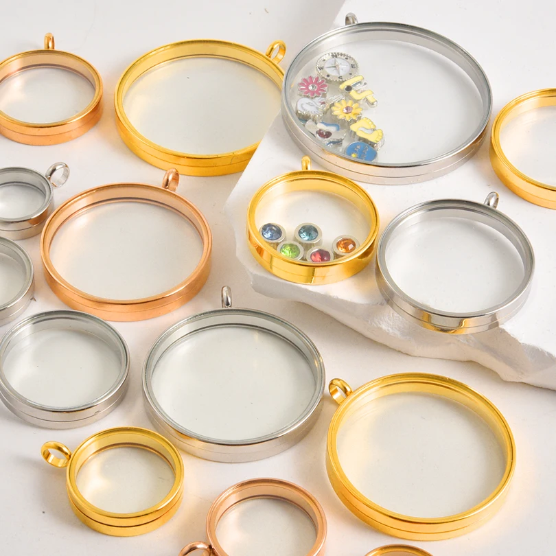10 Stück 10–40 mm runde Feuerbestattung Asche Medaillon Anhänger Schmuck Edelstahl Glas schwimmender Münzhalter Medaillon Colgantes Herstellung – Detail 6