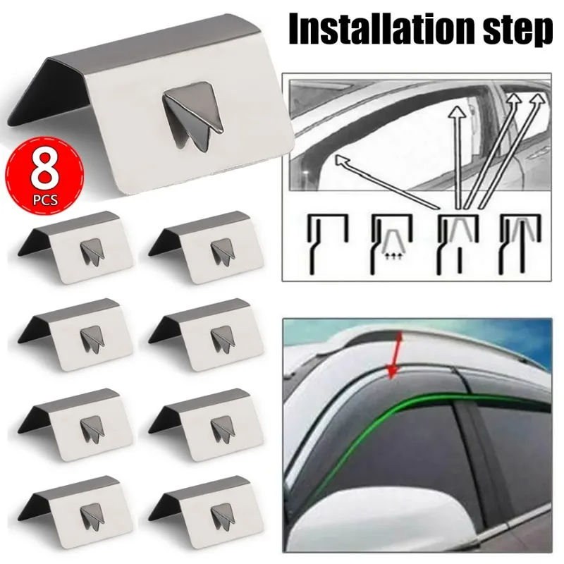 WindRainDeflectorChannelClipsCarWindowEyebrowStainlessSteel