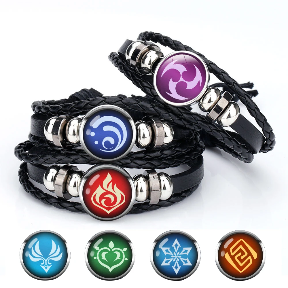 Anime Game Genshin Impact bracciale Cosplay Prop 7 Element arma Eye Of Original God bracciali in pelle donna uomo Bangle Jewelry