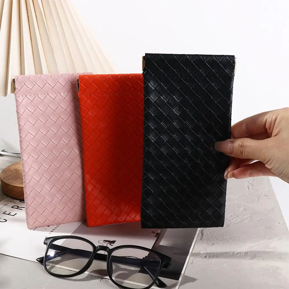 

PU Leather Woven Eyeglasses Organizer Self-Closing Sunglasses Case Portable Waterproof Eyeglasses Bag Cosmetic Bag Replacement