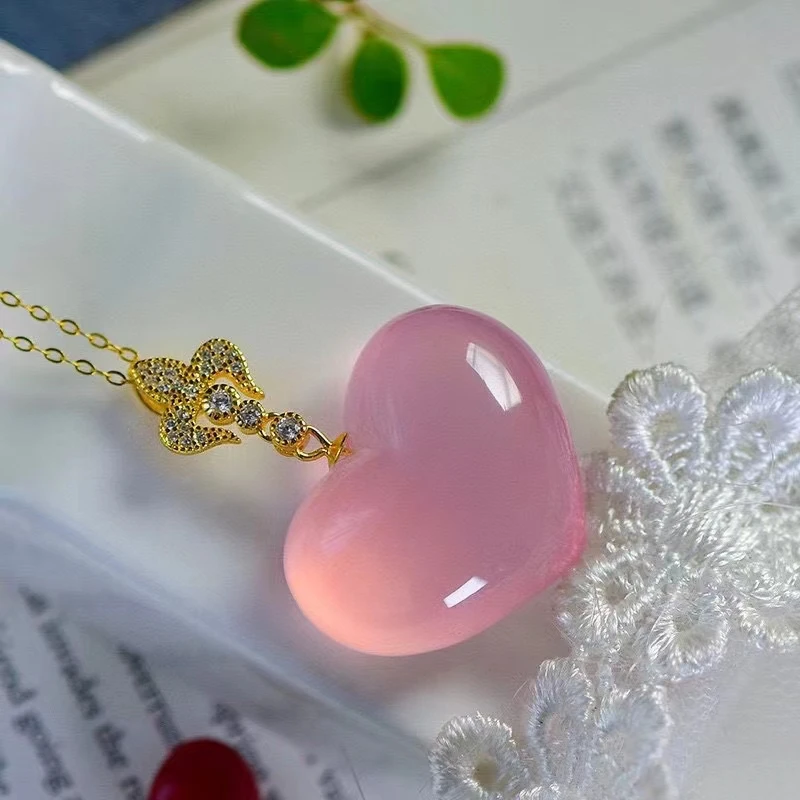 

Natural Rose Quartz Star Light Women Pendant Necklace 26*20.2*15mm Heart Rose Quartz Jewelry AAAAA