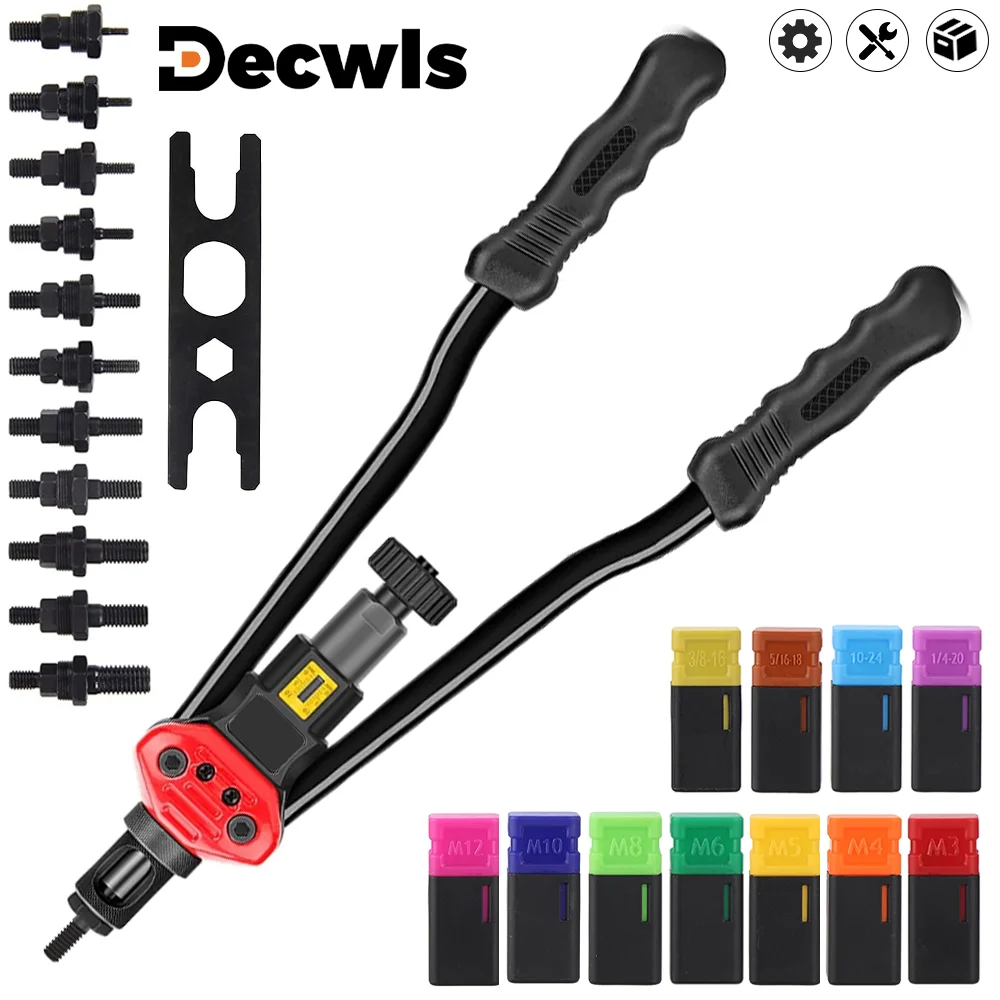 Riveting Machine, Manual Rivet Nut Gun, Metric M3 M4 M5 M6 M8 M10 M12 Inches 10-24, 1/4-20, 3/8-16, 5/16-18, Home Riveting Tools