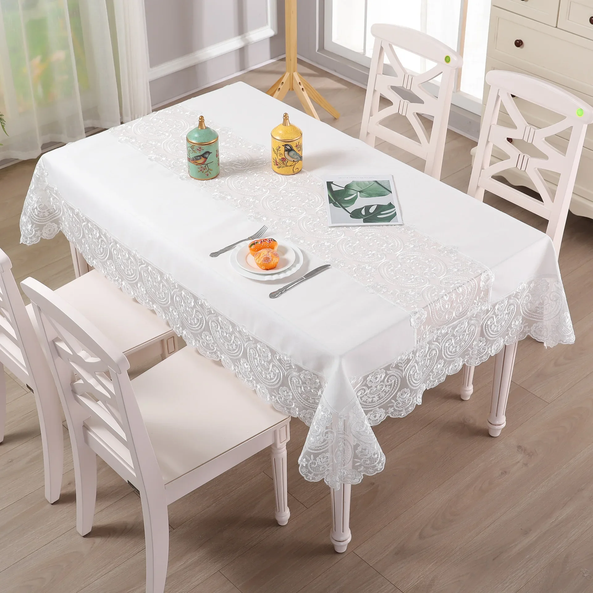 

Роскошная кружевная скатерть Battilo, белая прямоугольная скатерть для стола в стиле пэчворк, водонепроницаемая скатерть для обеденного стола, кухонная скатерть, Декор