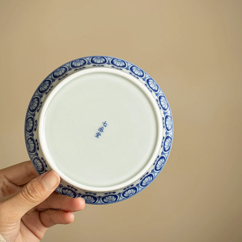Chinese Ceramic Gaiwan Handmade Blue and White Porcelain Teacup Hand-painted Buddha Tea Bowl Beauty Tea Infuser Teaware