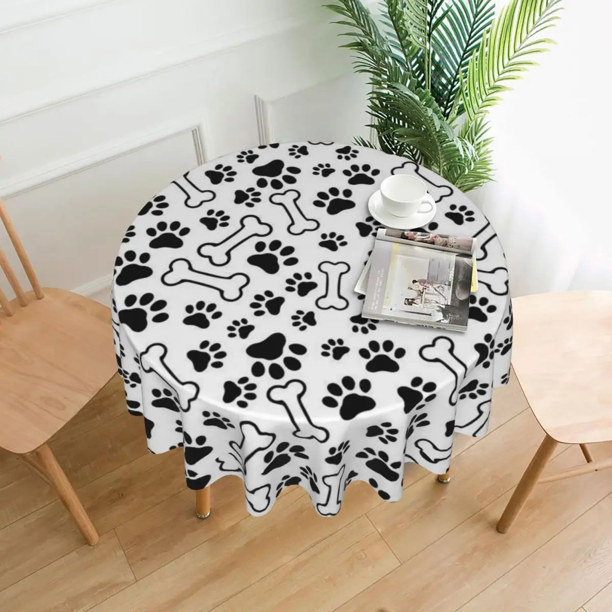 

Круглая скатерть в виде собачьей лапы, черно-белая Защитная скатерть, элегантный чехол для стола для дома и пикника